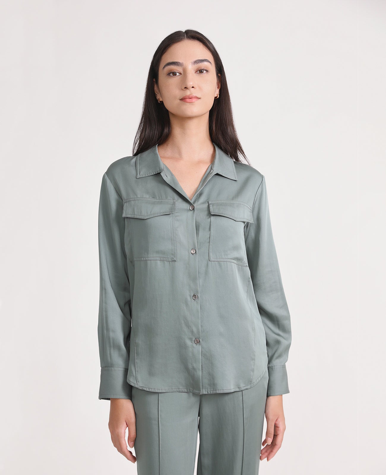 Tencel Utility shirt in Moss Green | GRANA #color_moss-green