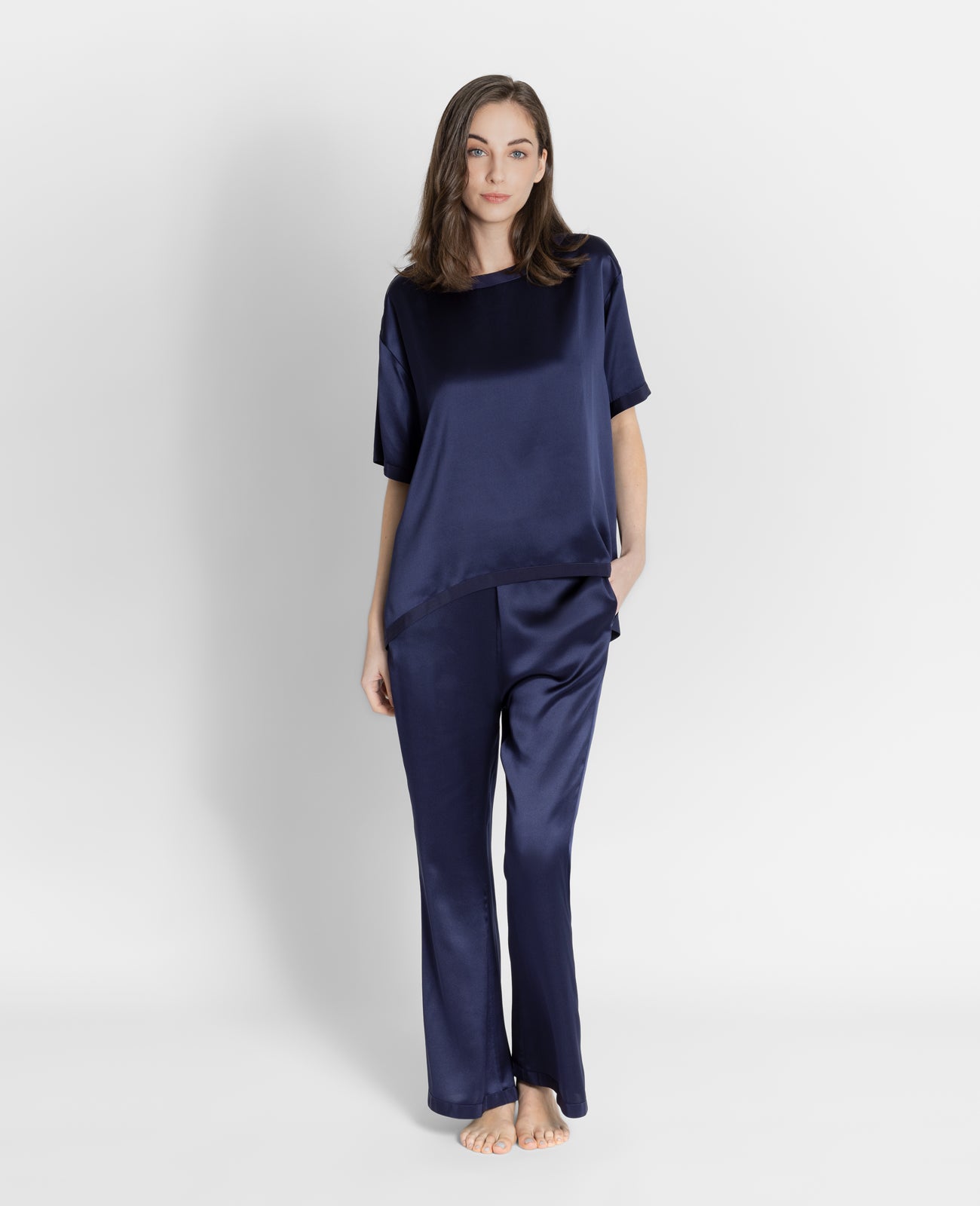 Silk Pyjamas Oversized Tee in Lazuli Blue | GRANA #color_lazuli-blue